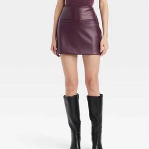 NWT A New Day Women's Burgundy Faux Leather Mini Skirt